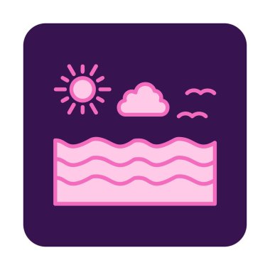 Uçan martılar ikonuyla güneş ve denizin vektör çizimi 