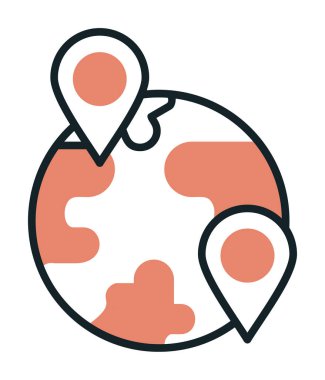 Konum simgesi, Dünya Turizmi kavramına sahip Dünya küresinin vektör illüstrasyonu