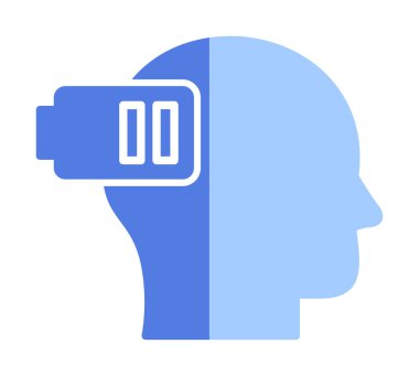 Düşük pil işaretli insan kafası, tükenmiş adam konsepti, vektör çizimi