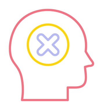 Çapraz işaretli insan kafası, güvensiz kişi, vektör illüstrasyonu