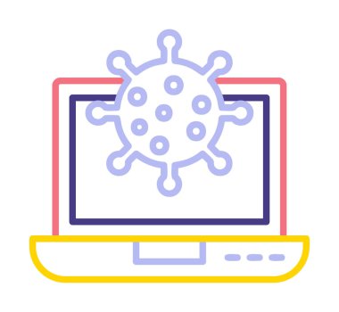 Kalkan virüs simgesine sahip dizüstü bilgisayar, düz dizayn 