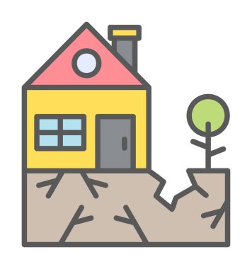 Deprem ikonu üstüne ev ve bitki. vektör illüstrasyonu