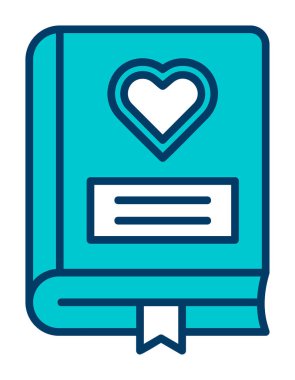 Kalp ikonu ve vektör illüstrasyonlu romantizm kitabı 