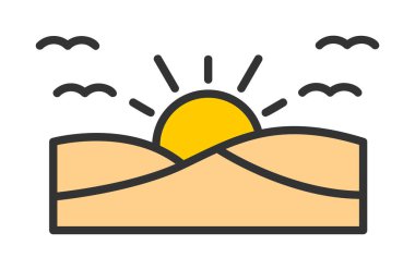 Basit düz gün batımı ve deniz vektör çizimi tasarımı