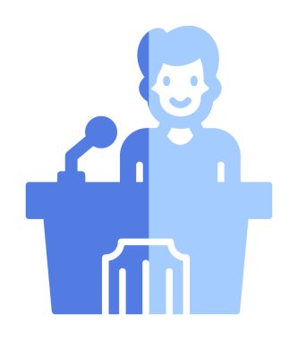 Konuşma standı ikonu, vektör illüstrasyonunda konuşma yapan erkekler