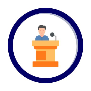 Konuşma standı ikonu, vektör illüstrasyonunda konuşma yapan erkekler