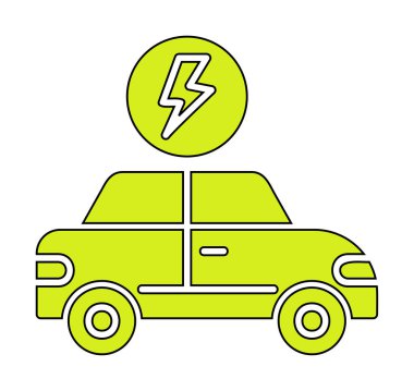 Elektrikli araba ikonu. Elektrikli otomobil ve şarj sembolü. Çevre dostu elektro araç konsepti. Vektör illüstrasyonu 