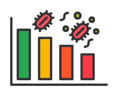 Grafik ve bakteri simgesi, vektör illüstrasyonu ile azalan kavram   