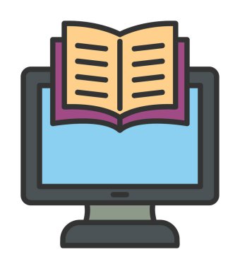E-kitap ve bilgisayar ekran simgesi, vektör illüstrasyonu 