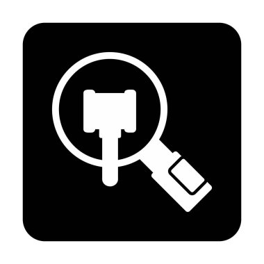 Arama simgesi, Yargıç tokmağı ile büyüteç, vektör illüstrasyonu