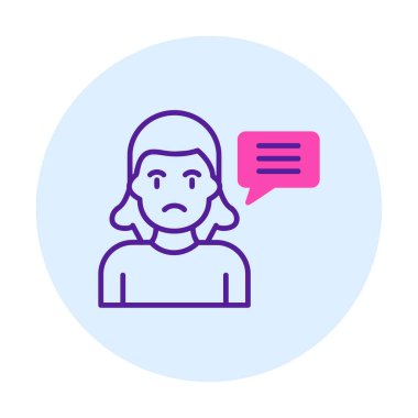 Konuşma balonu olan üzgün kadın, vektör illüstrasyon tasarımı