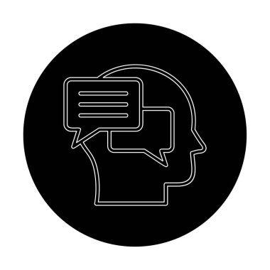 İnsan kafası ve sohbet baloncukları simgesi, vektör illüstrasyonu