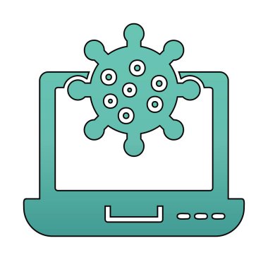 Kalkan virüs simgesine sahip dizüstü bilgisayar, düz dizayn 