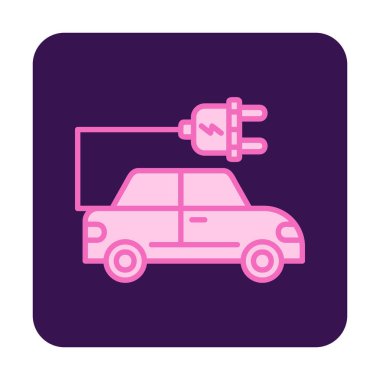 Elektrikli araba ikonu. Elektrikli otomobil ve şarj sembolü. Çevre dostu elektro araç konsepti. Vektör illüstrasyonu 