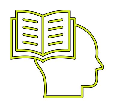 Beyaz arkaplanda izole edilmiş modaya uygun düz biçimli kitap simgesine sahip baş. 