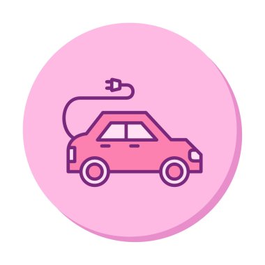 Elektrikli araba ikonu. Elektrikli otomobil ve şarj sembolü. Çevre dostu elektro araç konsepti. Vektör illüstrasyonu 