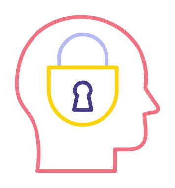 Erkekler kafasında kilit, yaratıcı vektör simgesi olan güvenlik kavramı