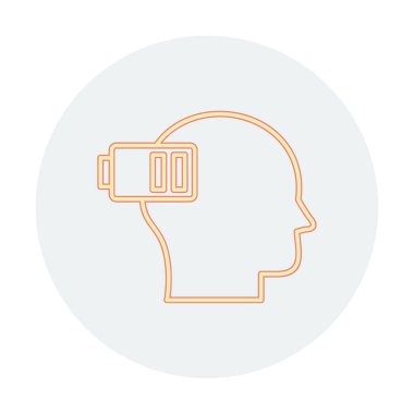 Düşük pil işaretli insan kafası, tükenmiş adam konsepti, vektör çizimi