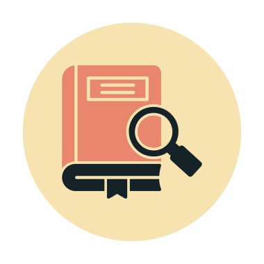 Loupe simgesi, araştırma konsepti, vektör illüstrasyonlu kitap