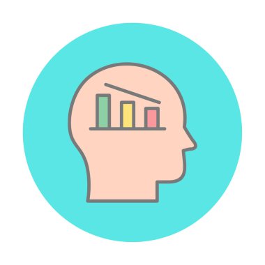 İş grafik simgesine sahip insan kafası, kişisel büyüme simgesi, vektör illüstrasyonu