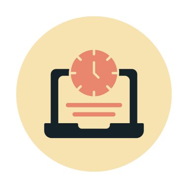 Saat simgesi olan dizüstü bilgisayar, vektör illüstrasyonu. Fazla çalışma kavramı                