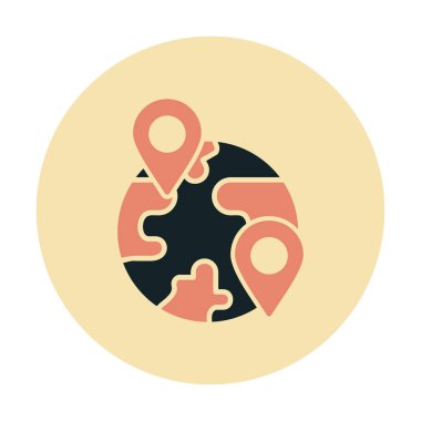 Konum simgesi, Dünya Turizmi kavramına sahip Dünya küresinin vektör illüstrasyonu