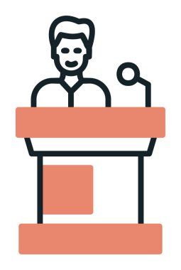 Konuşma standı ikonu, vektör illüstrasyonunda konuşma yapan erkekler