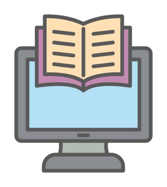 E-kitap ve bilgisayar ekran simgesi, vektör illüstrasyonu 