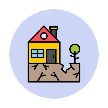 Deprem ikonu üstüne ev ve bitki. vektör illüstrasyonu