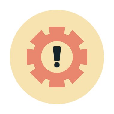 Cogwheel ve ünlem işaretli Uyarı düz simgesinin vektör çizimi
