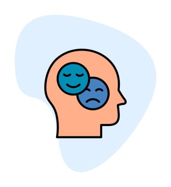 Bipolar bozukluk veya depresyon BP web ikonu, vektör illüstrasyonu. Ruh sağlığı sembolleri gösteriliyor
