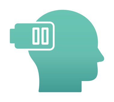 Düşük pil işaretli insan kafası, tükenmiş adam konsepti, vektör çizimi