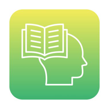 Beyaz arkaplanda izole edilmiş modaya uygun düz biçimli kitap simgesine sahip baş. 