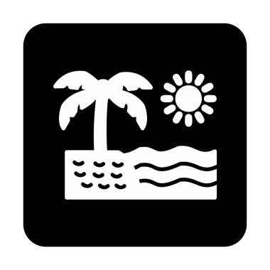 Gün batımı ve deniz ikonu, Plaj ikonu, vektör illüstrasyonu