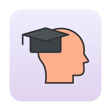 Mezuniyet şapkası ikonu olan insan kafası.