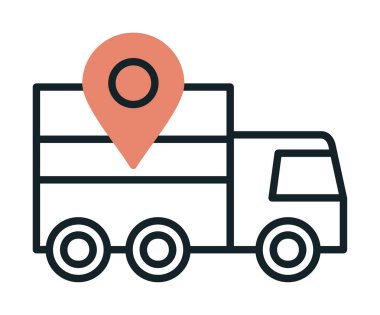 konum simgesine sahip dağıtım kamyonu, basit illüstrasyon