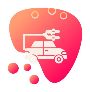 Elektrikli araba ikonu. Elektrikli otomobil ve şarj sembolü. Çevre dostu elektro araç konsepti. Vektör illüstrasyonu 