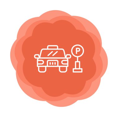 Çember vektör illüstrasyonunda park simgesinin yanındaki araba