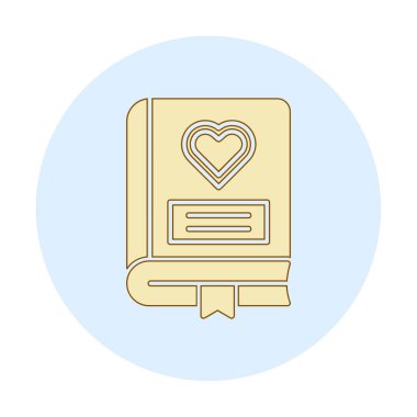 Kalp ikonu ve vektör illüstrasyonlu romantizm kitabı 