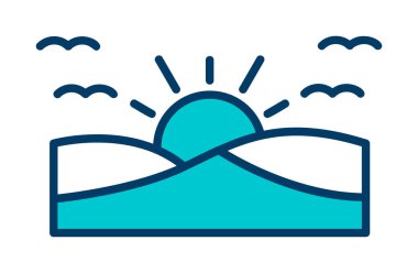 Basit düz gün batımı ve deniz vektör çizimi tasarımı