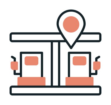 Benzin istasyonu web simgesi, vektör illüstrasyonlu harita işaretleyici