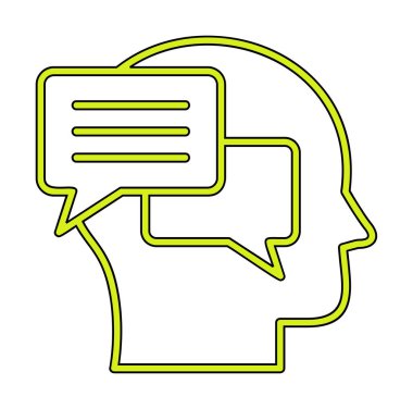 İnsan kafası ve sohbet baloncukları simgesi, vektör illüstrasyonu