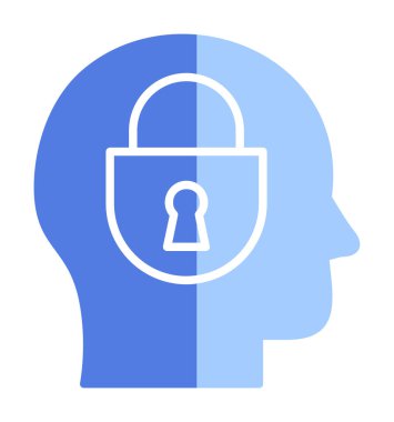 Erkekler kafasında kilit, yaratıcı vektör simgesi olan güvenlik kavramı