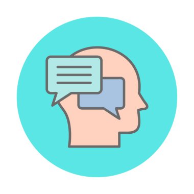 İnsan kafası ve sohbet baloncukları simgesi, vektör illüstrasyonu