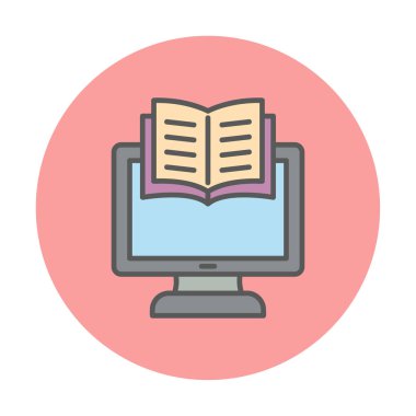 E-kitap ve bilgisayar ekran simgesi, vektör illüstrasyonu 