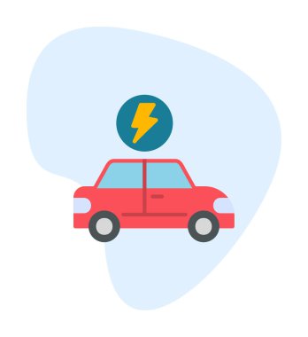 Elektrikli araba ikonu. Elektrikli otomobil ve şarj sembolü. Çevre dostu elektro araç konsepti. Vektör illüstrasyonu 