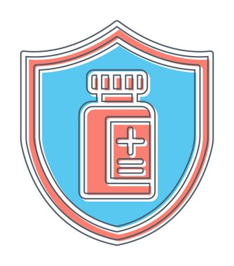 Tıbbi ikon vektör çizimi, aşı koruma kavramı 