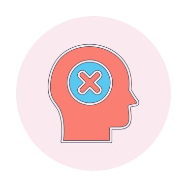 Çapraz işaretli insan kafası, güvensiz kişi, vektör illüstrasyonu