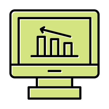 İstatistik simgesi, vektör illüstrasyonlu bilgisayar monitörü                        