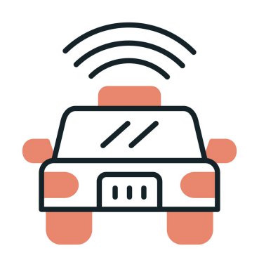 Akıllı araba düz ikonu. Otomobil kontrolüne uzaktan erişim. Nesnelerin İnterneti. Vektör illüstrasyonu 